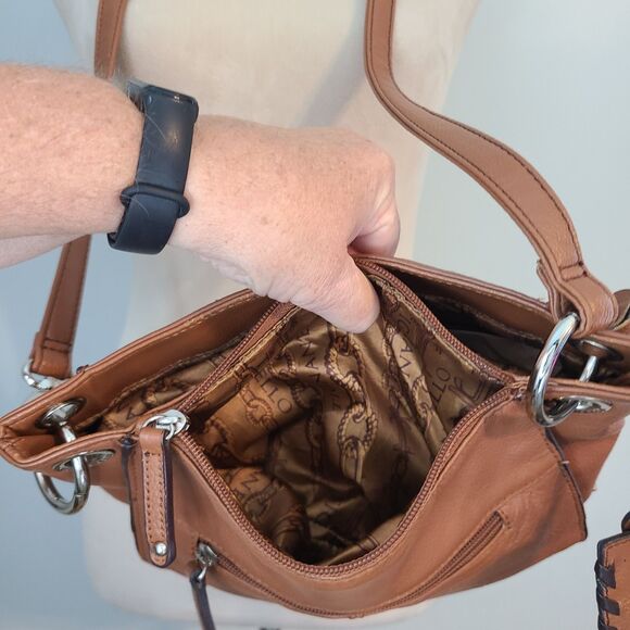 Tignanello Leather Crossbody Shoulder Strap Bag Brown Logo Charm Purse Capsule - Picture 7 of 16